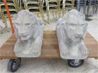 PAIR OF CONCRETE LION STATUES-MARKED 1955