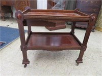 ANTIQUE CARVED ENGLISH ART DECO TEA CART WITH