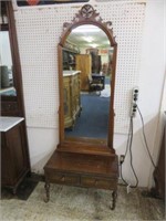 ANTIQUE CARVED MAHOGANY ENTRY MIRROR 74"T X 28.5"W