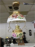 ANTIQUE HANDPAINTED AND BRASS ELEVATOR LAMP
