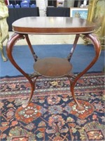 ANTIQUE CARVED MAHOGANY TWO TIER PARLOR TABLE