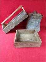 Barn Wood Tool Carrier, Wood Box, Vintage Gas Can