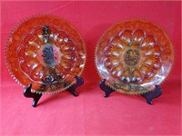 Two Amber Glass Egg Plates