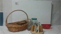 Wicker Basket, Salt & Pepper Shakers & More