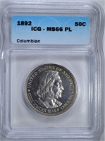 1892 COLUMBIAN COMMEMORATIVE ICG MS-66 PL