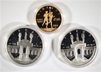 1984 OLYMPIC PROOF SET; 2-SILVER DOLLARS, $10 GOLD