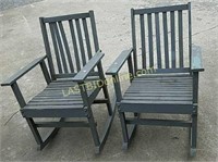 Two wooden porch rocking chairs