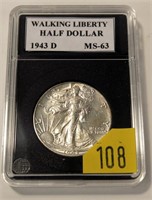 1943-D Walking Liberty half dollar, slab certified
