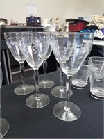 LOT OF 5 GORGEOUS ETCHED GLASSES