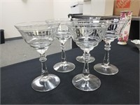 LOT OF 5 STUNNING ETCHED GLASS WINE GLASSES
