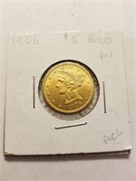 1906 $5 GOLD LIBERTY HEAD COIN