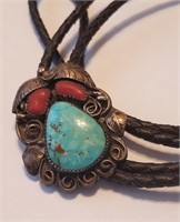 STERLING SILVER TURQUOISE RED CORAL / TURQUOISE