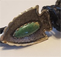 STERLING SILVER BOLO TIE TURQUOISE ARROWHEAD