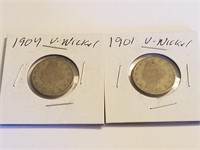 1904 & 1901 LIBERTY V NICKEL COINS