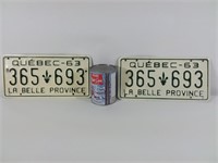 2 plaques d'immatriculation Québec 1963