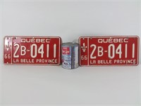 2 plaques d'immatriculation Québec 1966