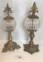 Pair of Ribbed Glass and Brass Finials