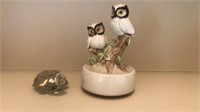 Glass Turtle and Porcelain Owl Music Box