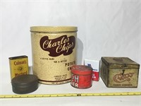 Assortment of vintage tins.