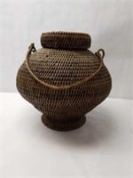 Antique Handwoven Asian Basket with Lid