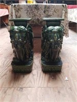 Pair of Green Asian Elephant Plant Stand Holders