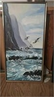 Framed ocean oil on canvas painting PC O'Reilly