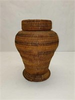 Vintage Asian Small Handwoven Basket with Lid