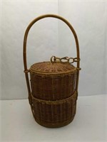 Large Handwoven Asain Double Basket with Lid