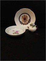 Shallow Bowls and Teapot Figurine.