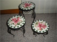 3 Ceramic Wrought Iron plant Stands