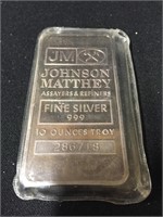 10 oz Silver Bar .999 Fine Silver Johnson Matthey