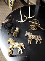 Vintage metal horses,brass anchors,cannon