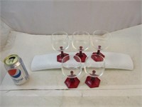 5 coupes à vin à pied rouge antique