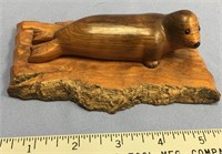 5.5" Wood carving of seal with inset baleen eyes a