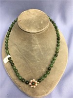 20" Jade bead necklace with pearl clasps       (3)
