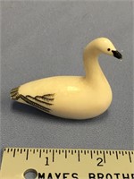 2" Ivory carving of a swan with scrimshaw detail s
