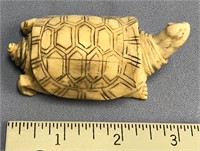 3.5" Fossilized bone carving of a turtle - very ol
