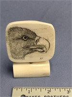 3.25" ivory platchet with scrimshaw of an eagle he