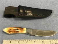 8" Knife with bone handle in a sheath     (11)