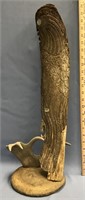 24" Fossilized bone carving of an owl mounted on a