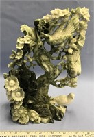 11" Jade carving of birds on a tree - very intrica