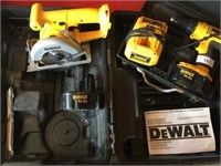 Dewalt 14 V. saw, drill, 2 batt, charger, boxes