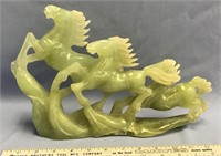 13" Beautiful jade carving of horses running