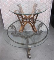503- ROUND GLASS TOP COFFEE AND END TABLES