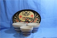 Set of 3 Roseville Pottery Bowls w/ Tray