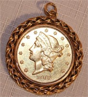 1903 Liberty $20 Gold Coin in Braided Gold