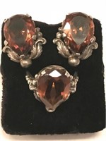 STERLING BROWN QUARTZ RING AND EARRINGS