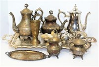 Silver-plate Tea Service and some Brass Pieces