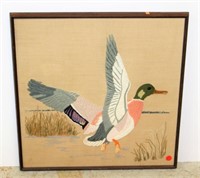 Needlepoint Duck Art in Wood Frame