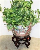 Large Asian Fish Bowl with Faux Ivy on